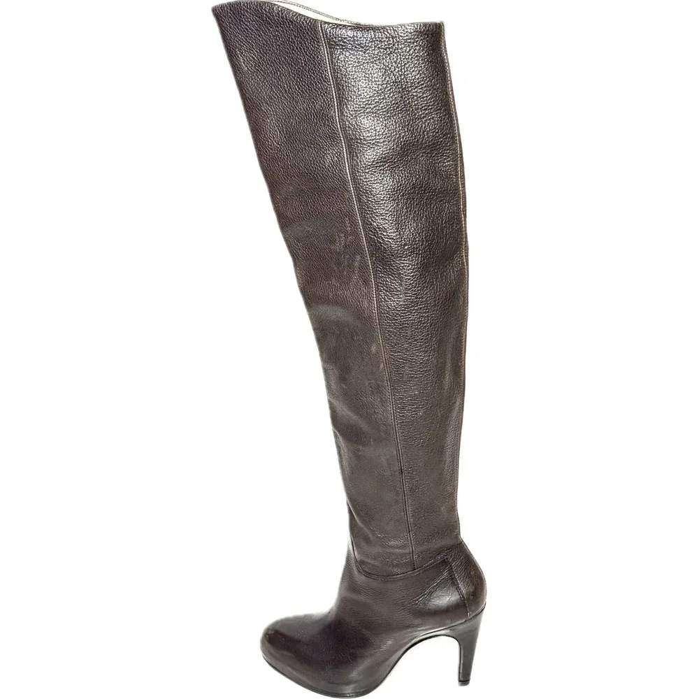 AllSaints Black Leather Over The Knee Thigh High Heel Boots Brazil Size 38 7.5-8